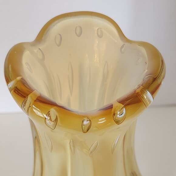 MURANO Italy Art Glass Yellow Opaline Vase Controlled Bubble Vintage 8.25" - Picture 3 of 12